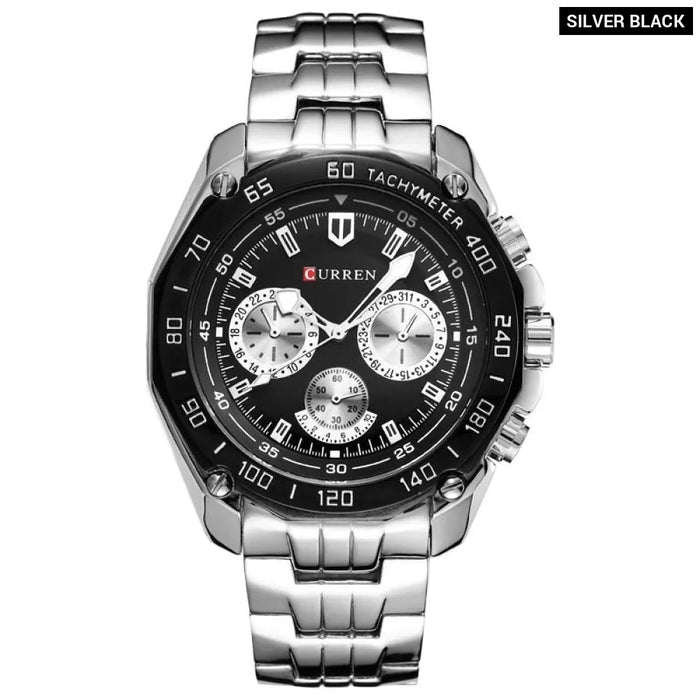 8077 Full Stainless Steel  Army Military Quartz Mens Watch