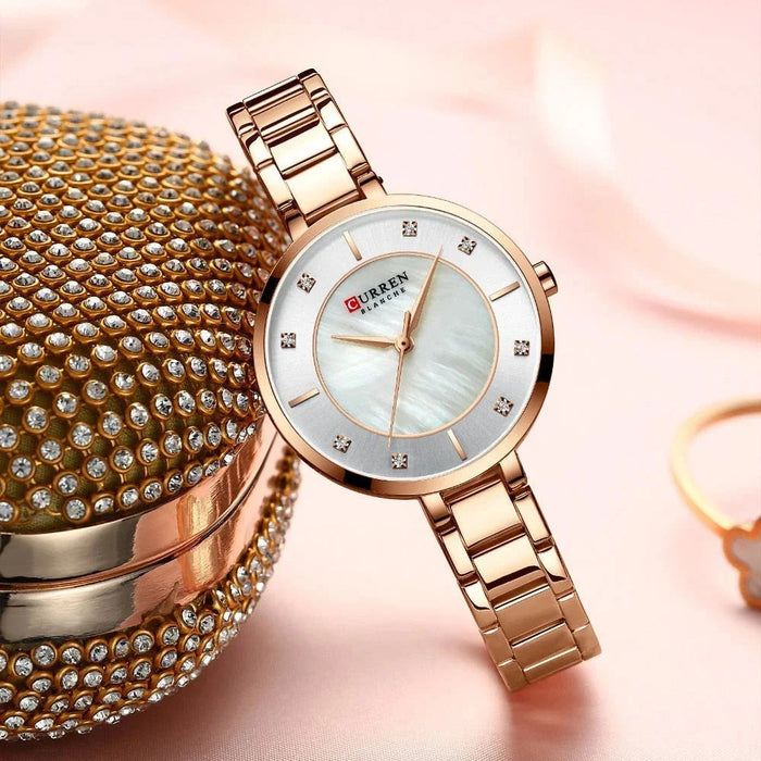 Waterproof Stainless Steel Rhinestone Dial Quartz Wristwatch For Ladies