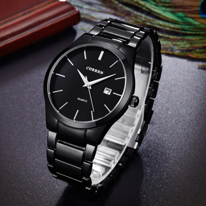 Fashion Business Calendar Quartz Wrist Watch Stylish Men's Watch Military Waterproof Full Steel Male Clock