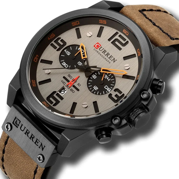 Leather Military Quartz Wristwatches For Men