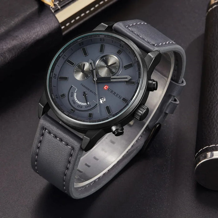 Men'S Fashion Casual Leather Sport Quartz Watch