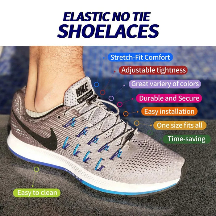 1Pair Metal Lock Quick Elastic No Tie Shoe Round Sneakers 18 Colour Shoe Laces For Kids & Adults Shoes