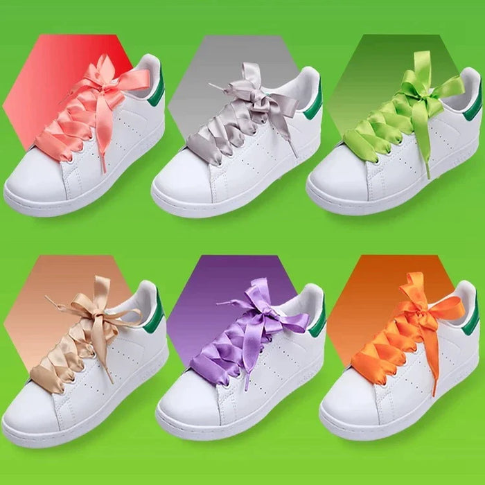 1Pair Satin Silk Ribbon White Sneaker Canvas Shoe Laces 2Cm Width 80Cm/100Cm/120Cm Length