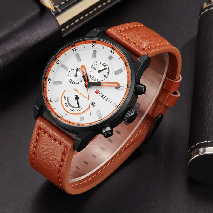 Men'S Fashion Casual Leather Sport Quartz Watch