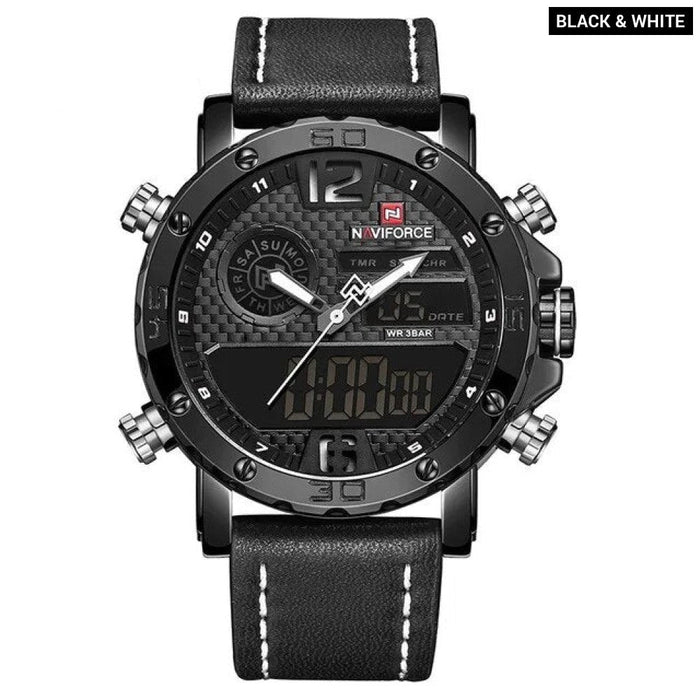 Men's PU Band Leather Analog and Digial display Alarm outpout with 4 min Snooze Dual Display 3ATM 30M Water Resistant Wristwatch