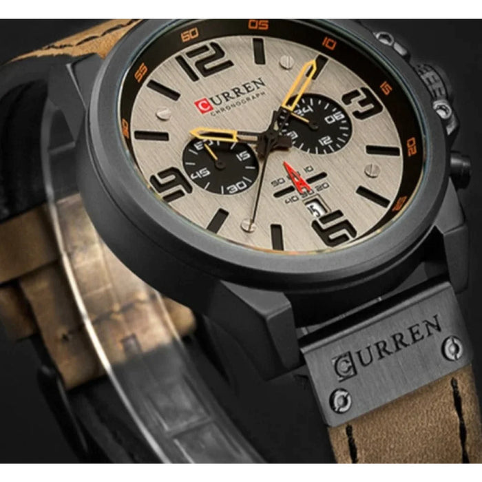 Leather Military Quartz Wristwatches For Men