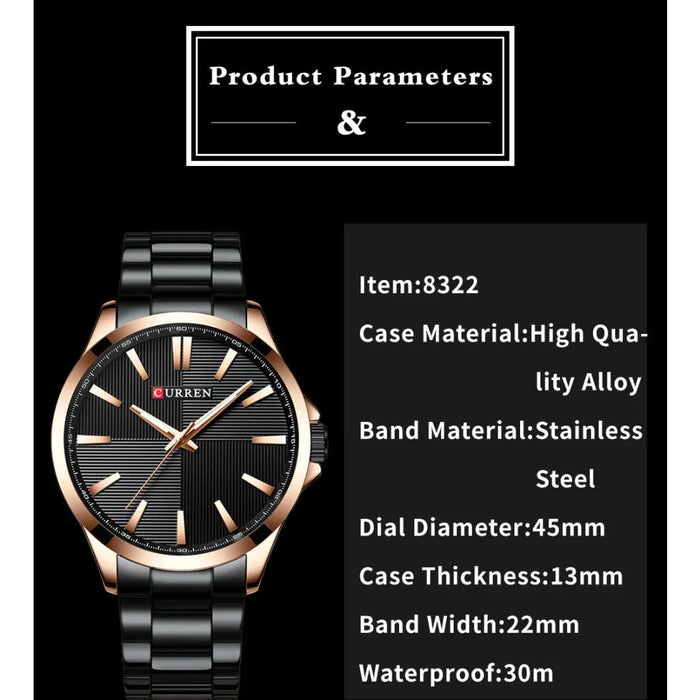 Business Stainless Steel Waterproof Wristwatch For Men