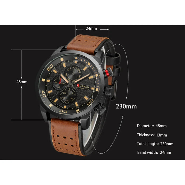 Casual Wrist Watch Analog Military Sports Men Watch Leather Strap Quartz Male Clock