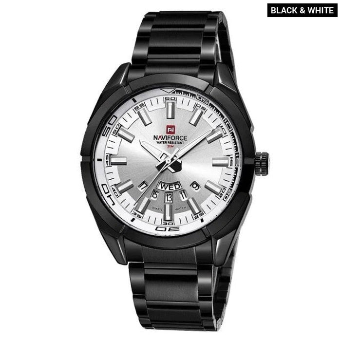 Men's Stainless Steel Band Analog Week Calendar Display Quartz 3ATM 30M Water Resistant Wristwatch