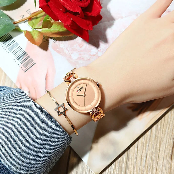 Stainless Steel Simple Quartz Products Rose Gold Watches For Women