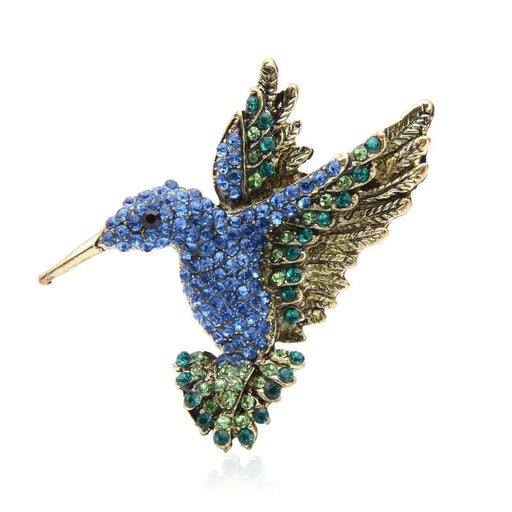 Vintage Hummingbird Brooch Pin Pink Blue Rhinestone Gift