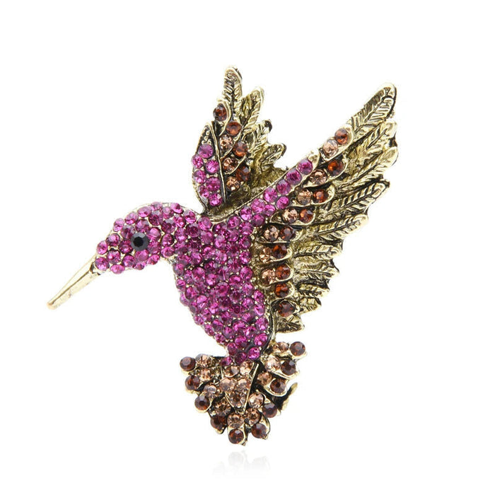 Vintage Hummingbird Brooch Pin Pink Blue Rhinestone Gift