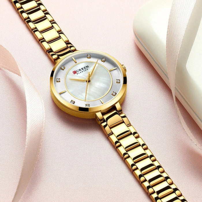 Elegant Steel Rhinestone Set Dial Rose Gold Quartz Watch