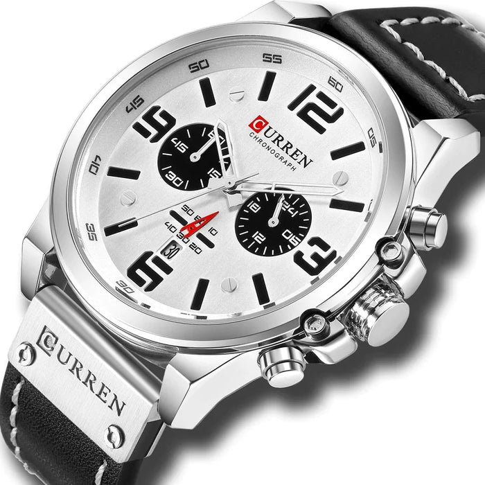 Fashion Classic Black White Chronograph Watch Men Watches Casual Quartz Wristwatch Male Clock