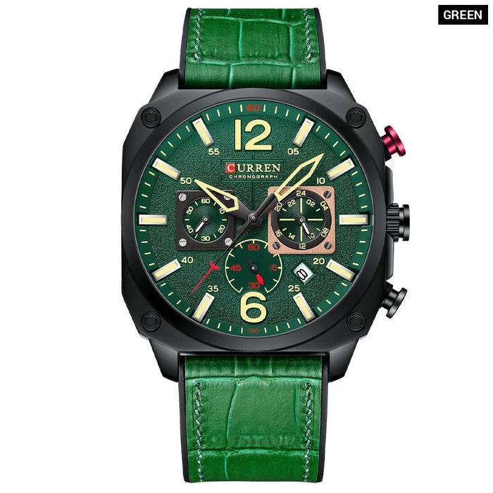 Brand Watches Business Men Chronograph And Date Wristwatches Green Male Clock With Luminous