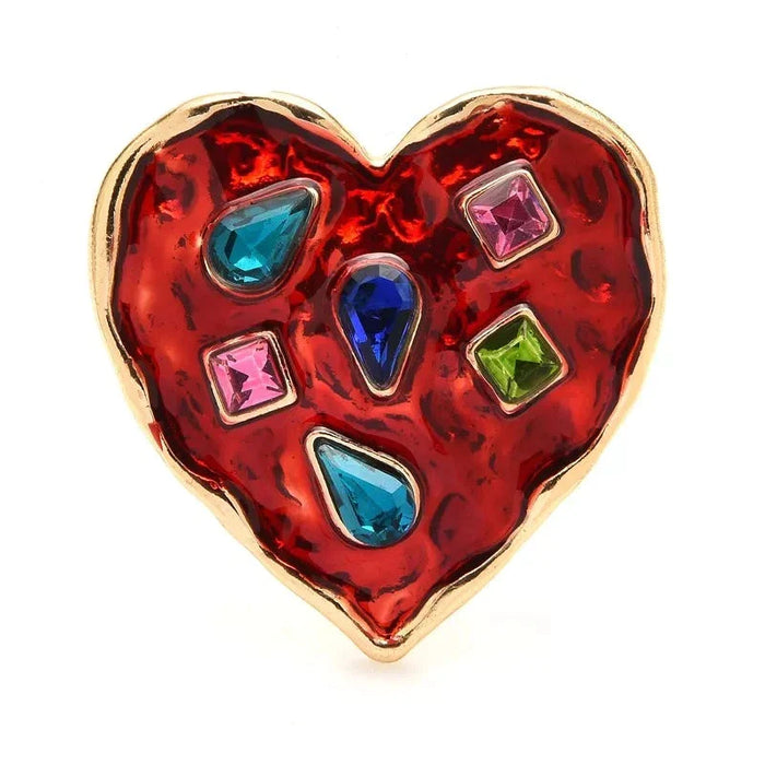 Heart Broochs Rhinestone Red Heart Badge Pin