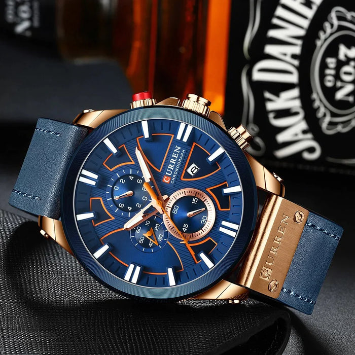 Leather Quartz Clock Fashion Chronograph Wristwatch Male Sport Military Watch