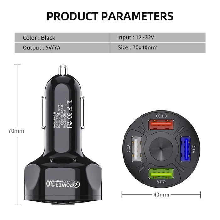 Universal 4 Port Car Charger For Iphone Samsung