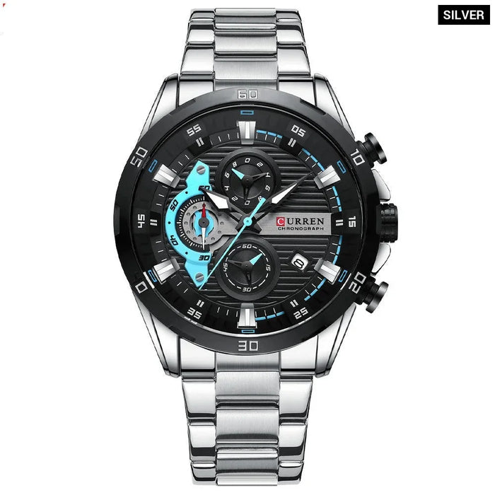 Chronograph Men Watches For Sport Casual Stainless Steel Luminous Wristwatches For Male Creative Design Quartz Clock