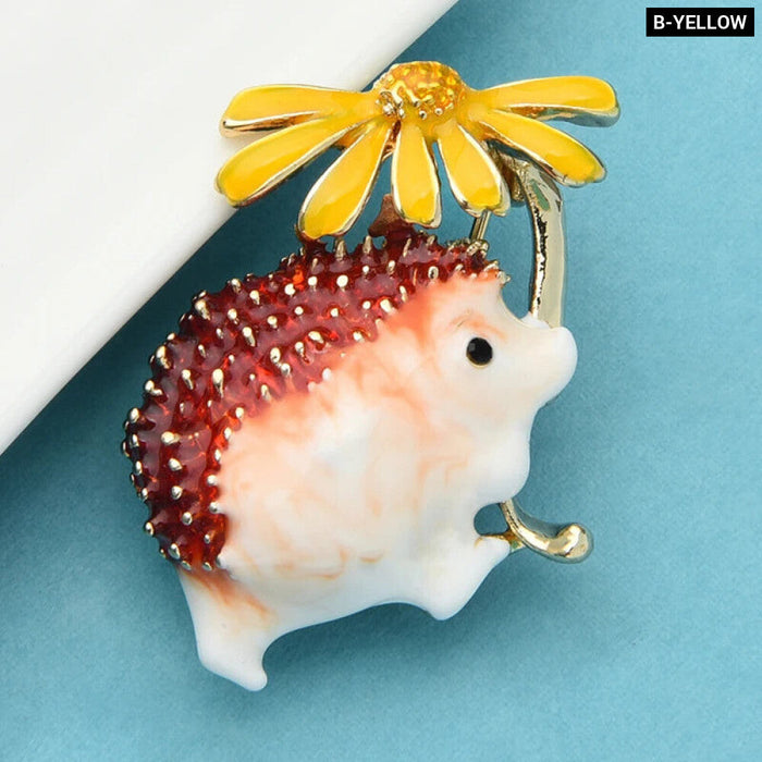 Hedgehog Flower Brooch 8 Colours