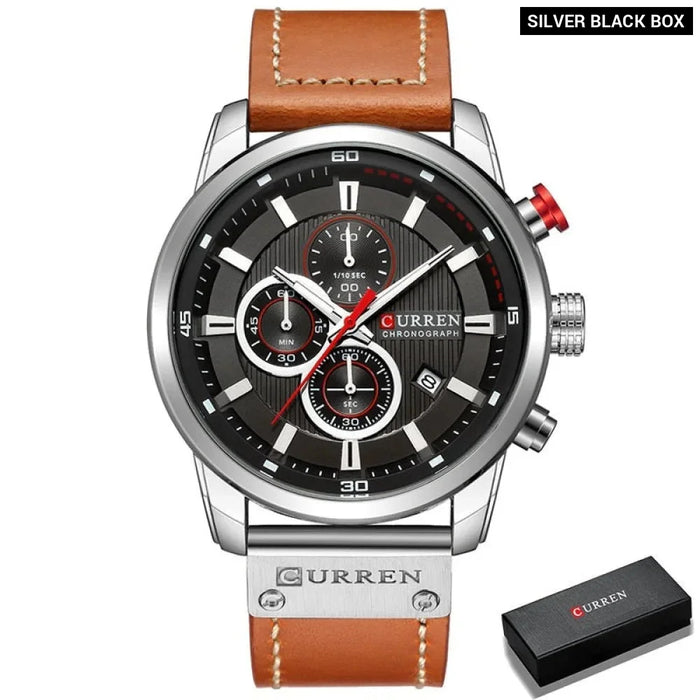 Military Sport Watches Men's Quartz Clock Leather Strap Waterproof Date Wristwatch