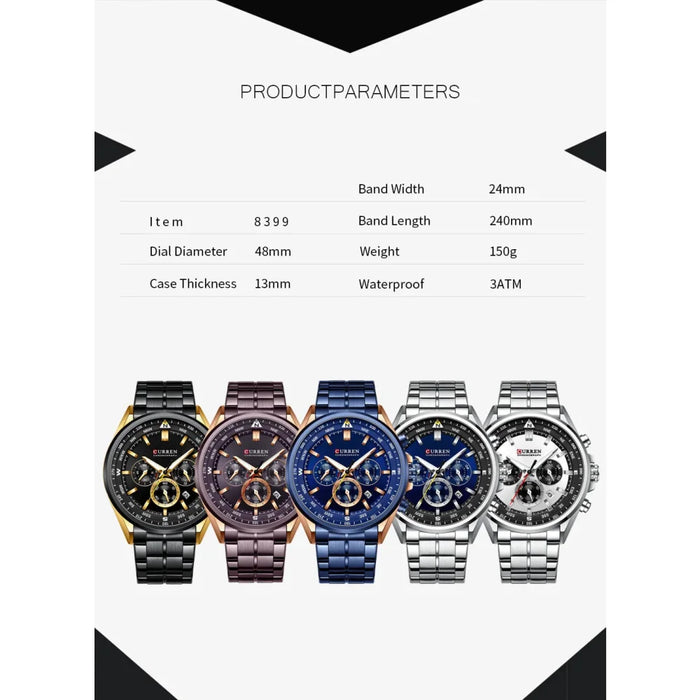 Fashion Stainless Steel Chronograph Quartz Wristwatches With Luminous Hands