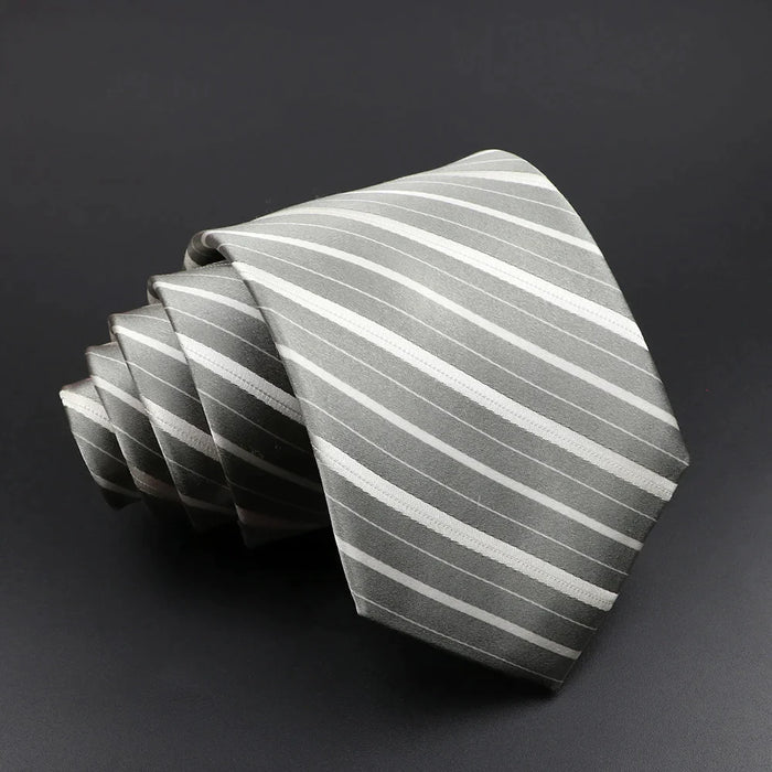 Silk Tie 8.5cm Striped Necktie For Men Grey Pink Blue