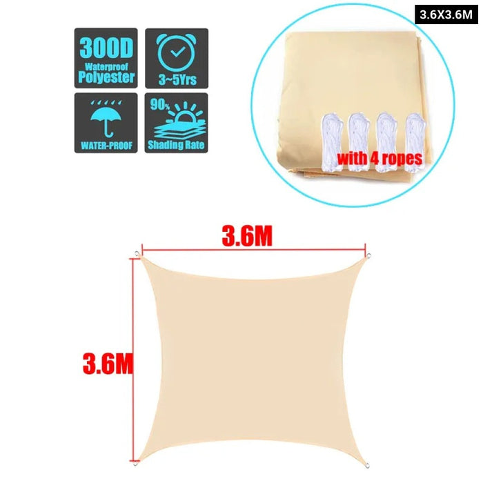 Beige 300D Waterproof Polyester Square Rectangle Shade Sail Garden Terrace Canopy Swimming Sun Shade