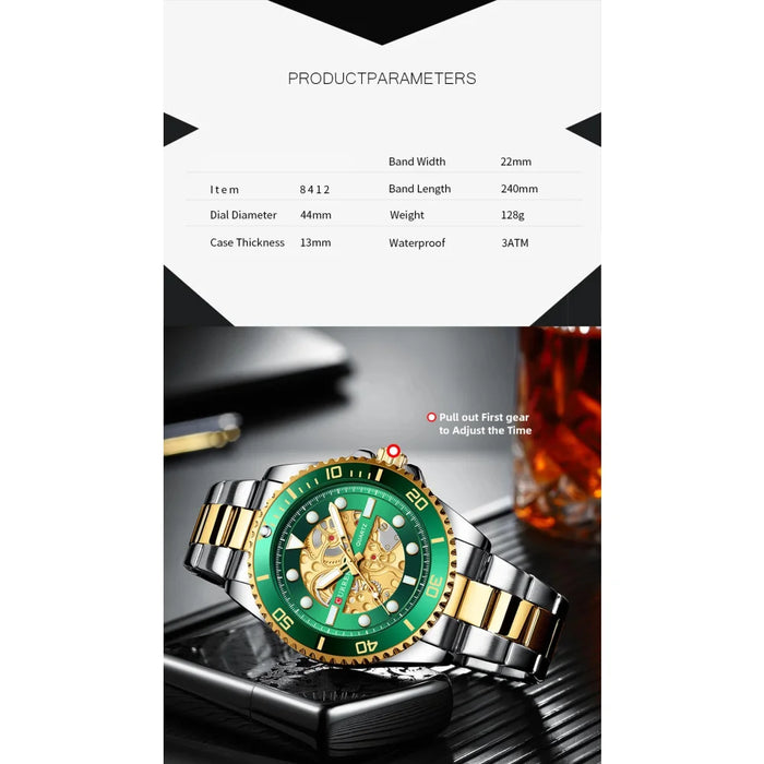 Stainless Steel Mechanical Design Quartz Luminous Wristwatches For Male