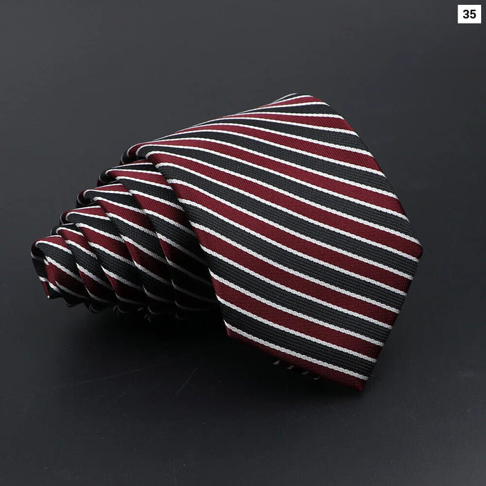 Classic Mens Tie Business Solid Colour Stripe Plaid Dots 7Cm Jacquard Wedding Daily Wear Cravat Gift