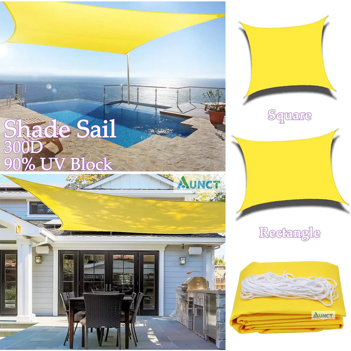 300D Yellow Waterproof Shade Sail Square Rectangle Sunshade Garden Terrace Canopy Swimming Sun Shade