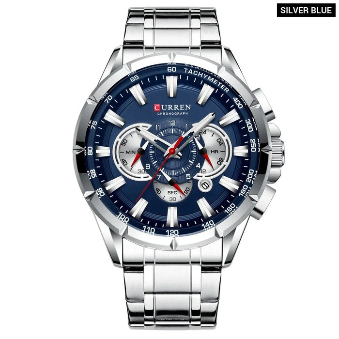 Stainless Steel Fashion Sport Chronograph Quartz Wristwatch For Men