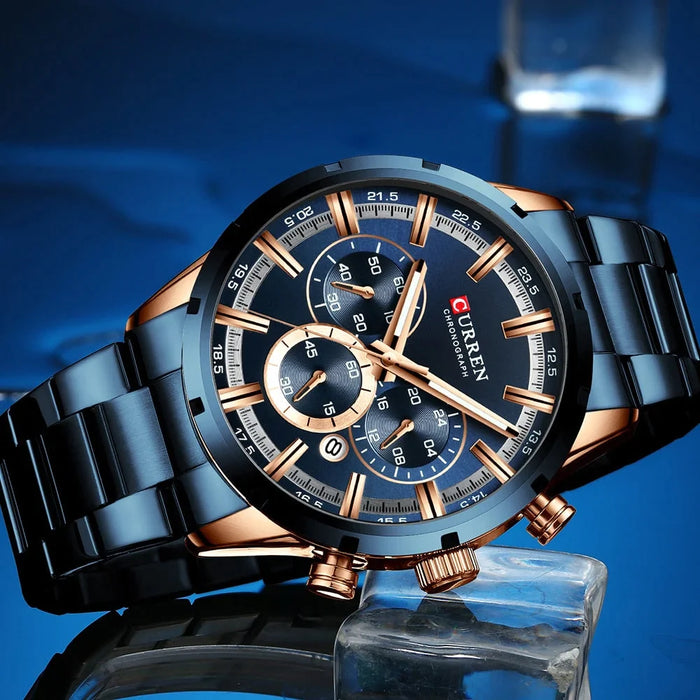 Fashion Watches With Stainless Steel Sports Chronograph Quartz Watch Men