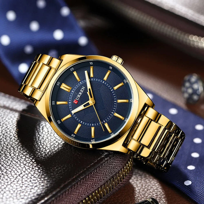 Man Watch Fashion Stainless Steel Quartz Wristwatches Thin Watches For Men Gold Clock