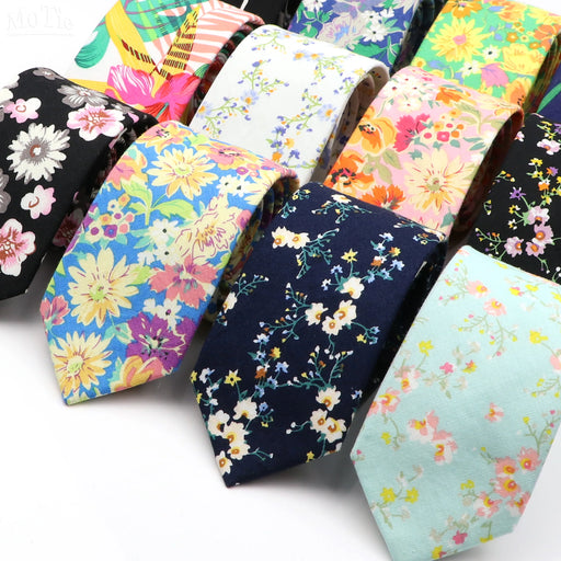 Floral Tie 100% Cotton Skinny Fit Wedding And Party Ready