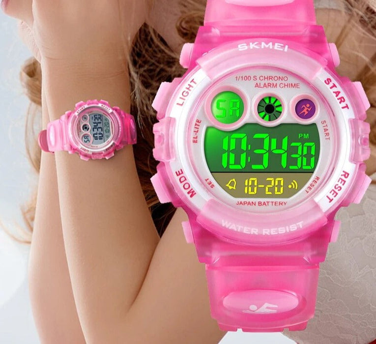 Kids Stainless Steel Band Colourful LED Digital Display 3ATM 30M Water Resistant Wristwatch