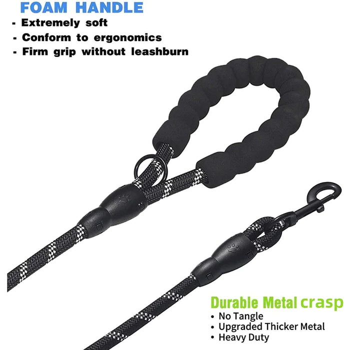 Heavy Duty Dog Leash 2 Padded Handles Reflective Durable