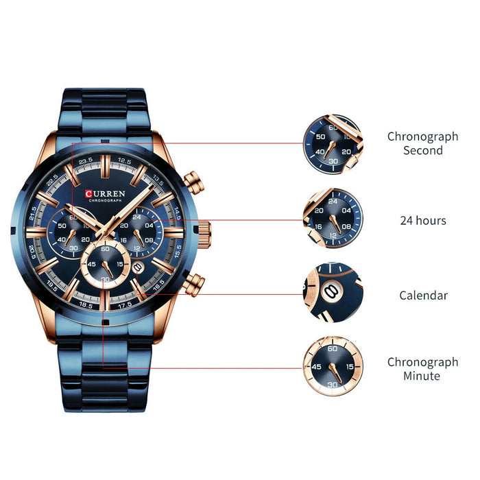 Fashion Watches With Stainless Steel Sports Chronograph Quartz Watch Men