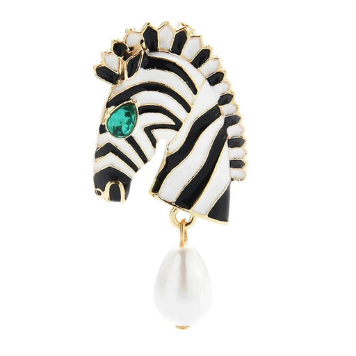 Pearl Zebra Brooch 2 Colour Horse Animal Head Pin