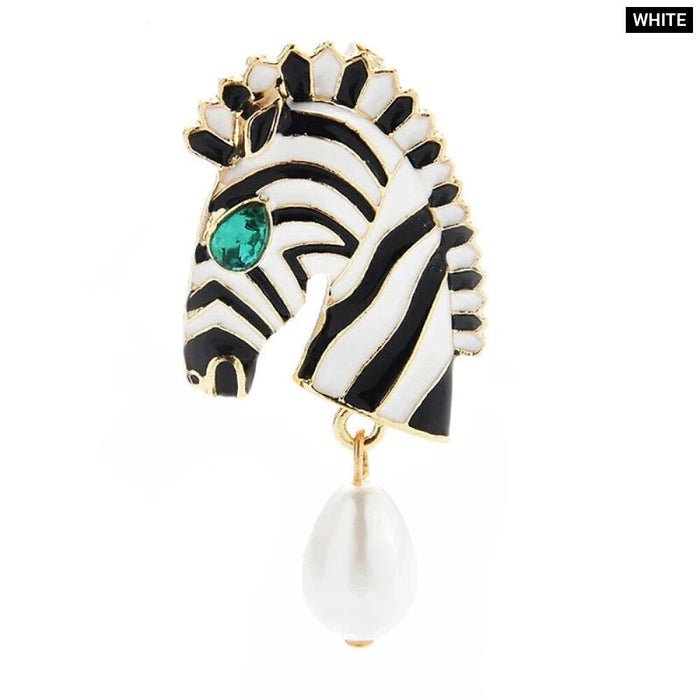 Pearl Zebra Brooch 2 Colour Horse Animal Head Pin