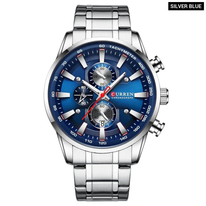 Fashion Sports Watch Men Stainless Steel Chronograph Wristwatch Male Clock Auto Date Casual Business Watch