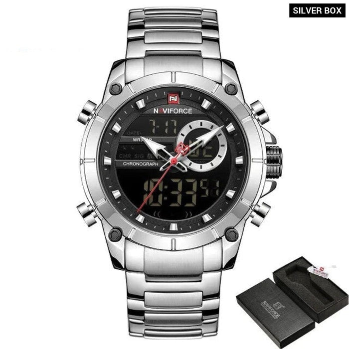 Men's Stainless Steel Band AnalogWeek Calendar Display Quartz & Dual Display 3ATM 30M Water Resistant Wristwatch