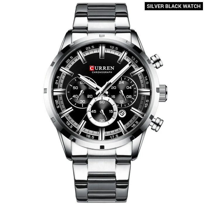 Stainless Steel Military Quartz Chronograph Wristwatch For Male