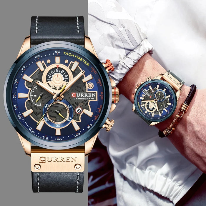 Casual Leather Sport Quartz Chronograph Wristwatch