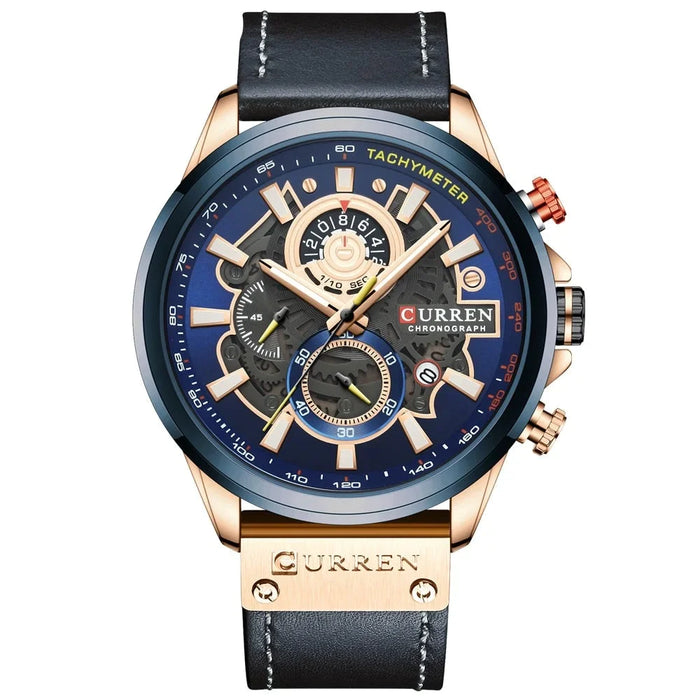 Branded Casual Sport Chronograph Watches For Men Leather Quartz Luminous Wristwatch Creative Design Clock