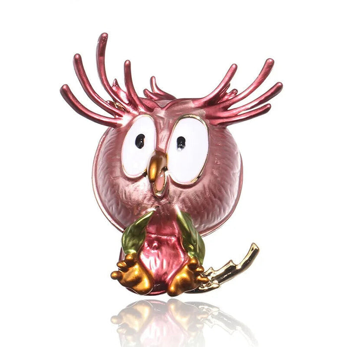 Enamel Owl Brooch 3 Colourss Alloy Bird Pin Brown Grey Pink Animal Party Casual Accessory Gift