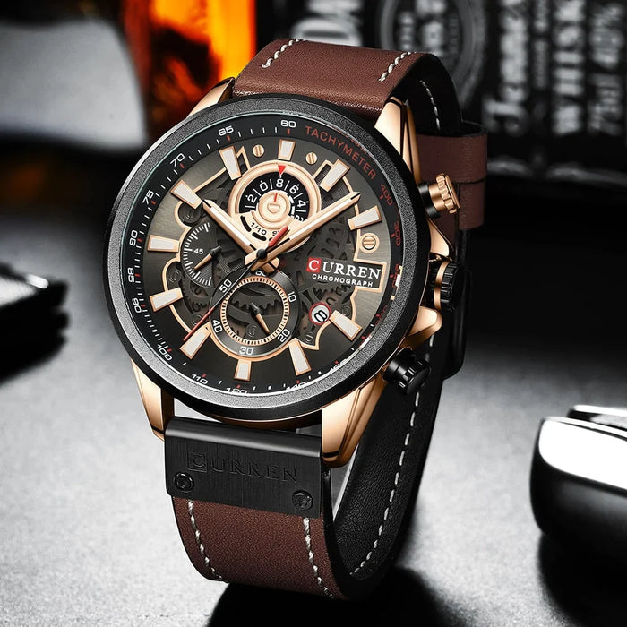 Casual Leather Sport Quartz Chronograph Wristwatch