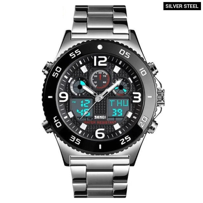 Men's Silicone Analog Date Calendar Display Dual Display 5ATM 50M Water Resistant Wristwatch