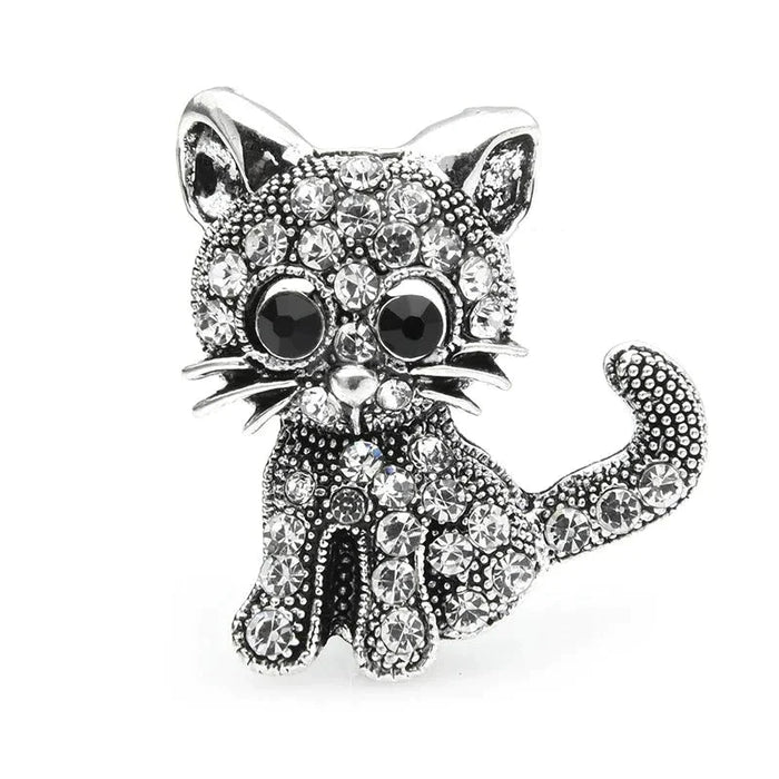 Vintage Rhinestone Cat Broochs Small Animal Party Casual Pin