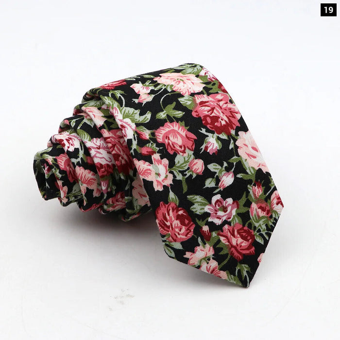 Floral Tie For Men Classic Cotton Necktie Weddings